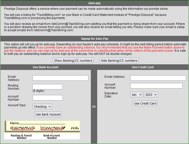 Prestige Disposal Autopay Signup